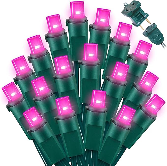 Pink Wide Angle LED String Lights, 64.8 Ft 300 Count, Pack of 3 Strands 21.9 Ft 100 Lights UL Certified Commercial Grade Green Wire 5mm Holiday String Light-Ruum Studio Home