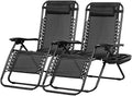 Nazhura Set of 2 Relaxing Recliners Patio Chairs Adjustable Steel Mesh Zero Gravity Lounge Chair Beach Chairs with Pillow and Cup Holder Black-Ruum Studio Home