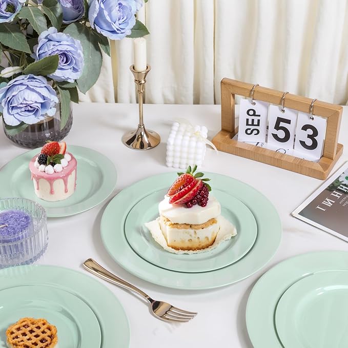 FLOWERCAT 60PCS Sage Green Plates - Heavy Duty Plastic Plates Disposable for Party/Easter - Include 30PCS 10.25inch Sage Green Dinner Plates and 30PCS 7.5inch Dessert Plates-Ruum Studio Home