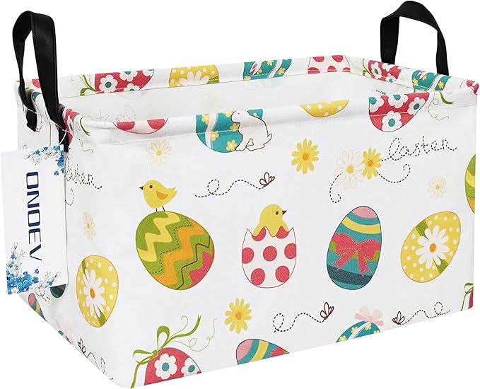 Rectangular Folding Laundry Basket,waterproof Canvas Basket,gift basket,Suitable for children's room,Office,Clothes,Toys Storage(Easter Eggs)-Ruum Studio Home