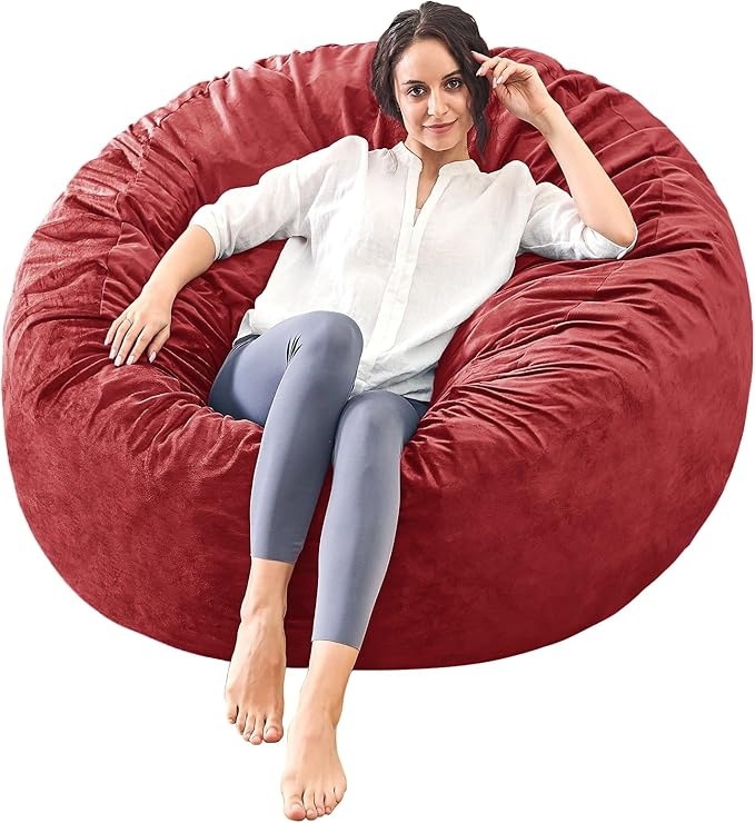 Bean Bag Chairs for Adults - Memory Foam Furniture BeanBag Chair - Kids/Teens Sofa with Soft Micro Fiber Cover - Round Fluffy Couch for Living Room Bedroom College Dorm - 4 ft, Red-Ruum Studio Home