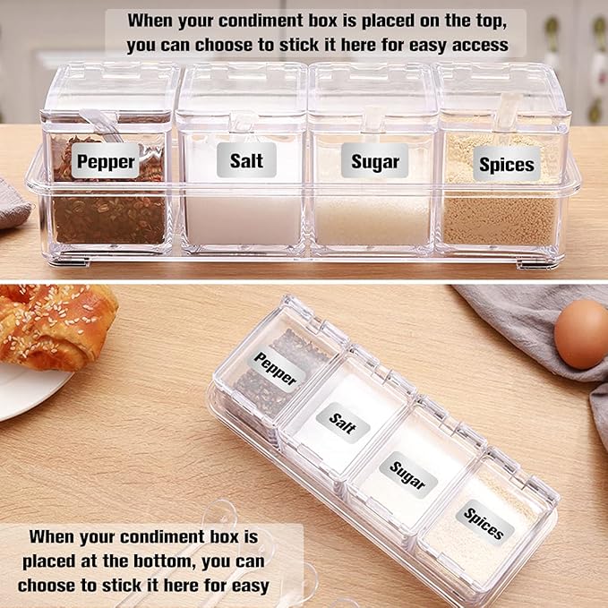 XIUDI Clear Seasoning Rack Spice Pots-4 Pieces Clear Seasoning Storage Container for Spice Salt Sugar Cruet.Acrylic Seasoning Box, Cruet with Cover and Spoon-Ruum Studio Home