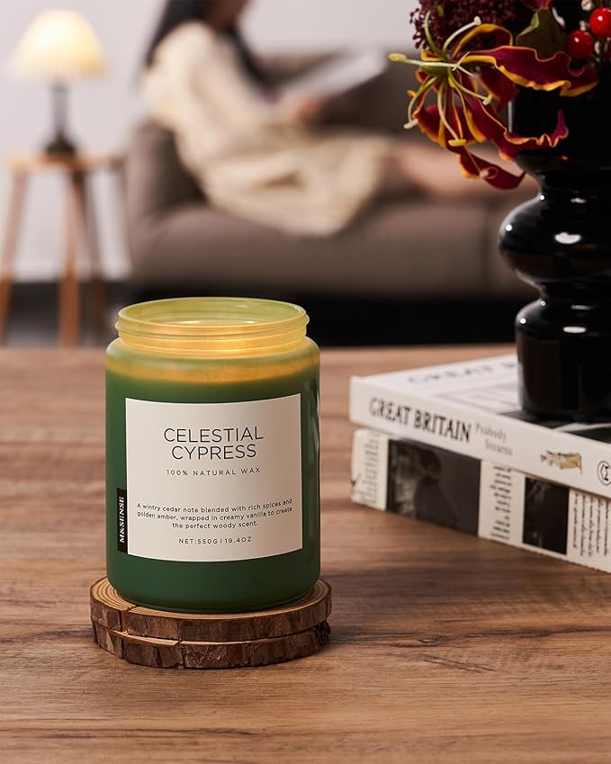 M&SENSE Celestial Cypress - Cedar & Spice Soy Jar Candles, Cedarwood Cardamom Large Winter Scented Candles 19.4oz 110 Hour Long Lasting Burn, Non Toxic Natural Warm Woody Scent Gifts for Men Women-Ruum Studio Home