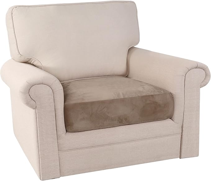 PrinceDeco Velvet Stretch Couch Cushion Cover Soft Cushion Slipcover for Chair Cushion Furniture Protector Seat Cushion Sofa Cover (Width Up to 29.5", Taupe)-Ruum Studio Home