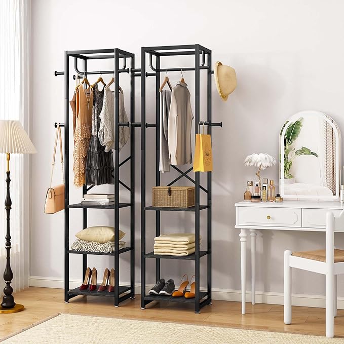 IBUYKE Coat Rack with Shelves, Freestanding Hall Tree with 3 Shelves and 8 Hooks, Industrial Clothes Stand for Entryway, Hallway, Bedroom, Black UTMJ088B-Ruum Studio Home