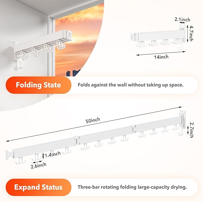 Clothes Drying Rack Wall Mounted,Drying Rack Clothing Wall Mount,Laundry Drying Rack,Collapsible Dying Racks for Laundry-Ruum Studio Home