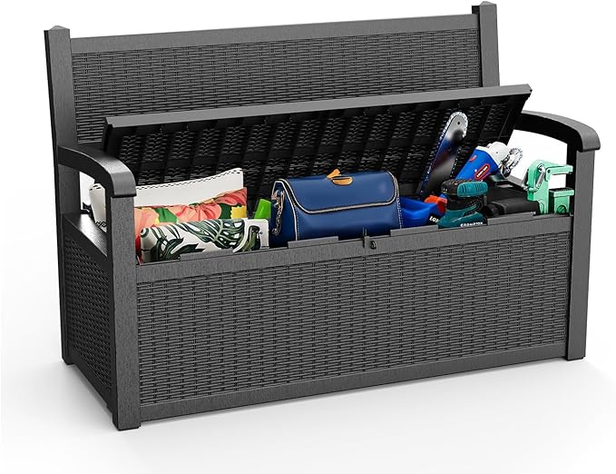 80 Gallon Storage Bench Waterproof and Lockable,Deck Box Outdoor Storage Furniture for Patio,Garden,and Porch – Perfect for Storing Garden Tools and Cushions(Black)-Ruum Studio Home