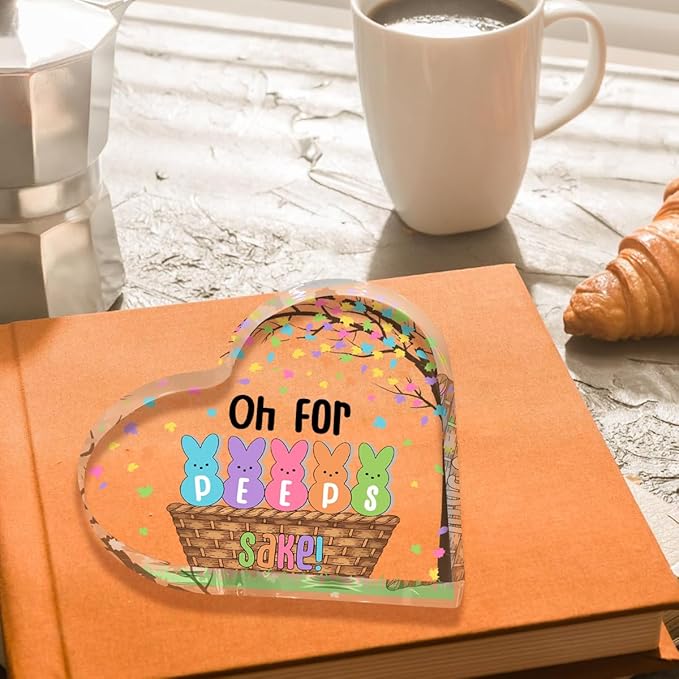 Funny Easter Bunny Decor Desk Decor Acrylic Heart Sign Easter Decorations Easter Gift Acrylic Heart Plaque Box Sign for Home Farmhouse Kitchen Bathroom Shelf Table Decoration Oh for Peeps Shake Sign-Ruum Studio Home