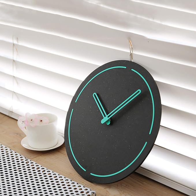Stephanie Imports Modern Minimalist Dark Concrete Gray Silent Wall Clock (Teal)-Ruum Studio Home