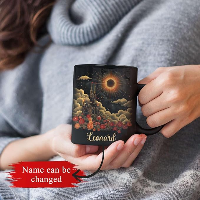 Personalized Name Coffee Mug 11oz 15oz, Custom Fantasy Castle Mug with Gothic Style, Vibrant Celestial Scene Ceramic Cup, Unique Castle Black Coffee Cup, Gifts for Her, Him-Ruum Studio Home
