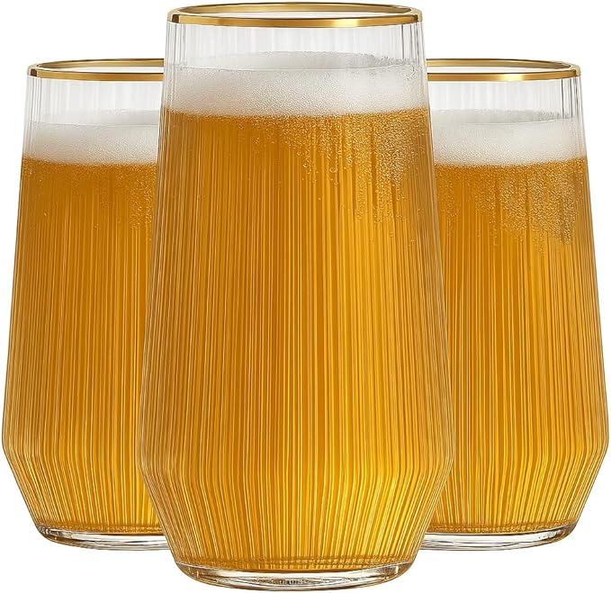 48 Pack Ribbed Ripple Stemless Toasting Glasses, Origami Durable 9 Oz BPA-Free Disposable Plastic Champagne Flutes for Weddings, Bars, Events, and Celebrations (Gold Rim)-Ruum Studio Home