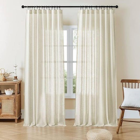 Joydeco Linen Curtains 90 Inch Length 2 Panel Sets,Light Filtering Curtains for Bedroom 70 Inch Wide Living Room Drapes with Back Tabs & Rod Pockets (W70 x L90 Inch, Beige)-Ruum Studio Home