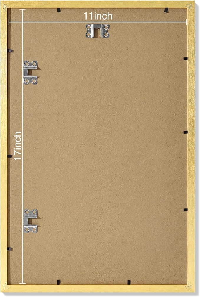 Vittanly 11x17 Picture Frames Set of 9, Shatter Resistant Plexiglass, Display 8x12 Pictures with Mat or 11x17 without Mat, Photo Frames for Wall Mount, Engineered Wood, Gold-Ruum Studio Home