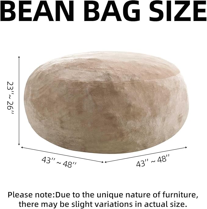 Bean Bag Chair 4Ft, Memory Foam Filled, Large Beanbag Chairs for Adults and Teens, Soft Sofa with Removable Flannel Cover, Round Couch for Living Room Bedroom College Dorm (Apricot, 4FT-47×47"×24")-Ruum Studio Home