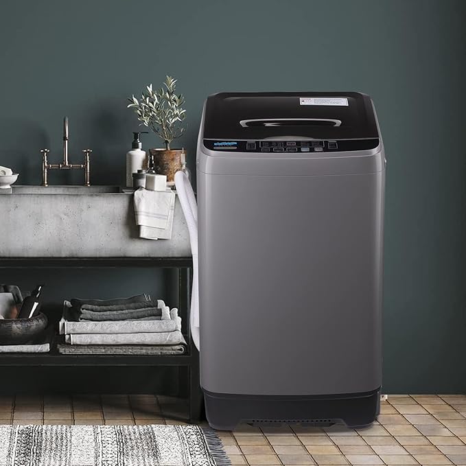 17.7 lbs Full Automatic Washing Machine with LED Display Compact Drain Dump, 10 Wash Programs and 8 Water Levels Ideal for Dorms, Apartments, RV, Grey (KB03-GREY6-3)-Ruum Studio Home