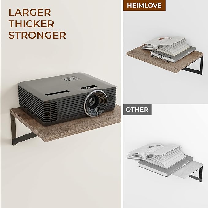 Heimlove Deep Floating Shelves for Wall, 12 Inch Deep Floating Shelves Set of 3, 16W x 12D Wood Wall Shelves, Wide Wood Shelves with Metal Bracket for Living Room, Kitchen, Office, Bedroom - Grey-Ruum Studio Home