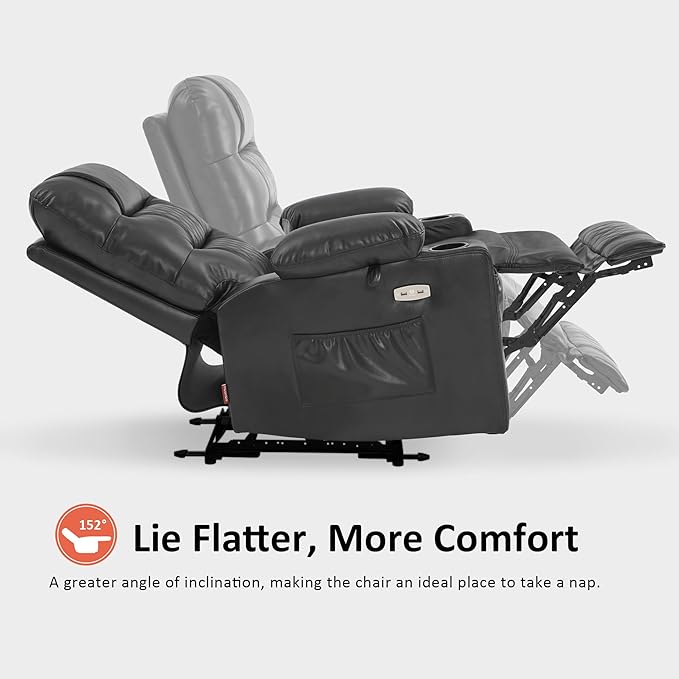 MCombo Zero Gravity Power Recliner Chair with Heat and Vibration Massage, Reclining Chair with USB Ports, Cup Holders for Living Room, Faux Leather PR621 (Grey)-Ruum Studio Home