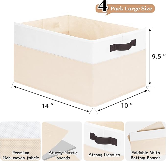 Criusia 4 Pack Baby Clothes Organizer Bins, Fabric Collapsible Storage Baskets with Handles, Odorless Storage Bins for Toy Clothes Nursery Kids Room Playroom Classroom (14L*10W*9.5H)-Ruum Studio Home