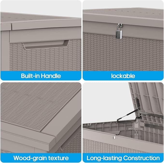 Large Deck Box 260 Gallon, Resin Patio Storage Box with Lockable Lid for Patio Furniture, Garden Tools, Pool Accessories, Weatherproof Outdoor Storage Bin, Brown-Ruum Studio Home
