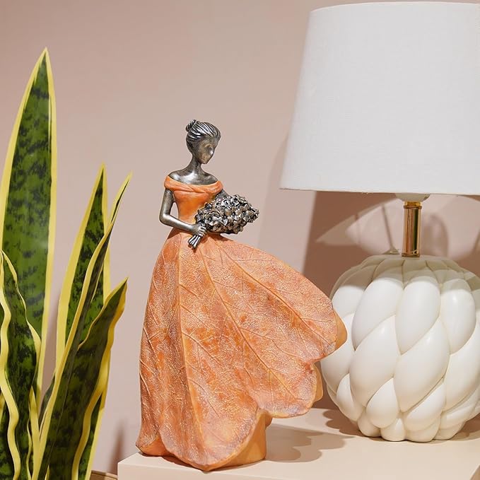 Guichifun Fairy Statue Collection Home Decoration - Orange Leaf Angel Girls Resin Fall Decor for Outside or Inside Rustic Garden Outdoor Yard Decorations Figurines Gift 7.5 x 4.5 x 11.5 Inch-Ruum Studio Home