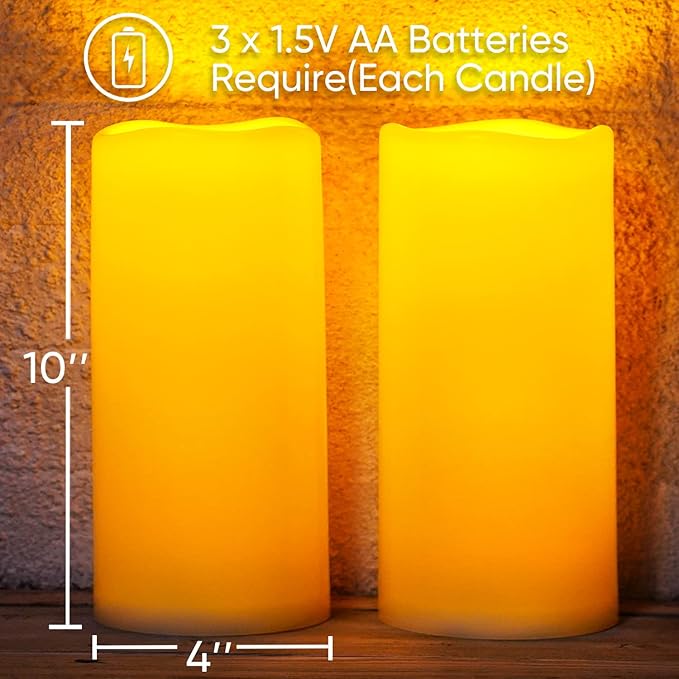 Homemory 10" x 4" Large Waterproof Outdoor Flameless Candles with Remote Control and Timer, Battery Operated Flickering LED Pillar Candles for Outdoor Larterns, Porch, Long Lasting, Set of 2-Ruum Studio Home