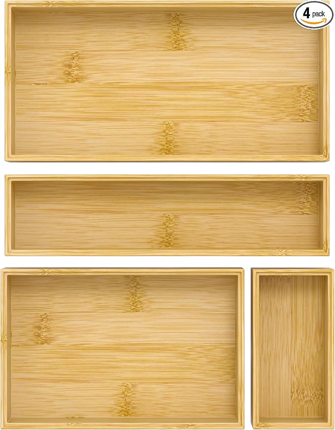 Silverware Bamboo Drawer Organizer Tray, 4 PCS Kitchen Drawer Organizer Storage for Utensil Cutlery, Bathroom, Office Desk, Makeup-Ruum Studio Home