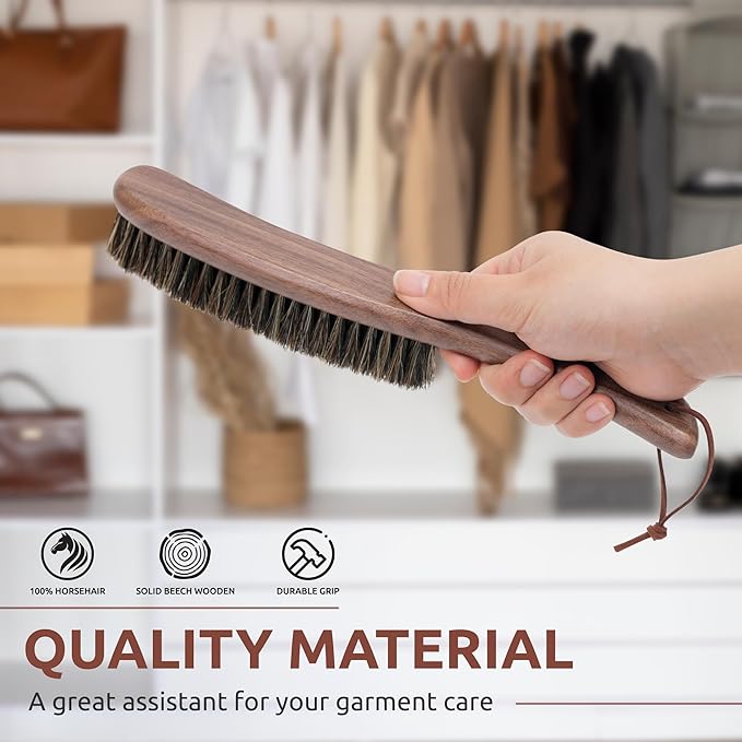 Lint Brush for Clothes with 100% Soft Horse Hair Bristle, Large Walnut Wood Handle, Lint Remover for Hat, Pet Hair, Suits, Cashmere, Wool, Velvet, Suede, Shoe-Ruum Studio Home