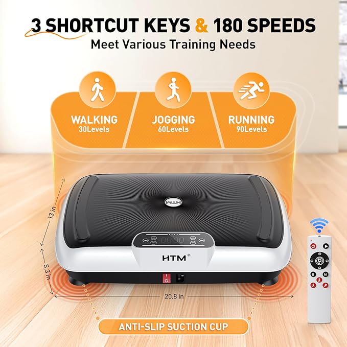 Vibration Plate Exercise Machine - 180 Speeds & 300 lb Capacity, Full Body Workout Vibration Platform with Remote Control for Lymphatic Drainage, Weight Loss & Toning-Ruum Studio Home