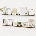Picture Ledge Shelf, Solid Pine Wood Floating Shelves Set of 2, 48 Inches Nursery Book Shelves for Toys Storage, Kids Bookshelf Wall Mounted for Living Room Bedroom Decor Books Photo Frames, Walnut-Ruum Studio Home