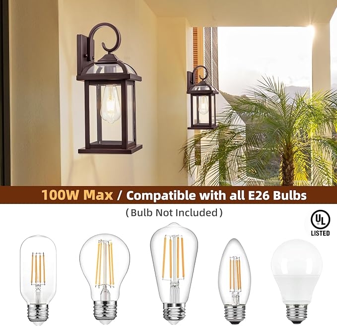 Bronze Outdoor Wall Lanterns Aluminum Anti-Rust Porch Lights 2-Pack, Exterior Light Fixtures IP65 Waterproof Clear Glass Brown Outdoor Sconces Lamps Wall Mount, Oil Rubbed Bronze-Ruum Studio Home