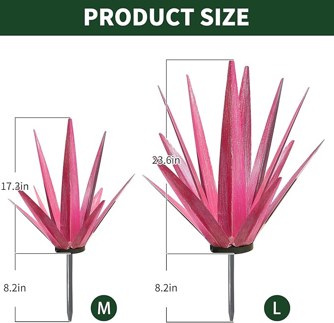 Large Tequila Rustic Sculpture, Rustic Metal Agave Plants for Outdoor Patio Yard, Home Decor Hand Painted Metal Agave Garden Yard Statue, Outdoor Lawn Ornaments Yard Stakes (Rose Red - M)-Ruum Studio Home