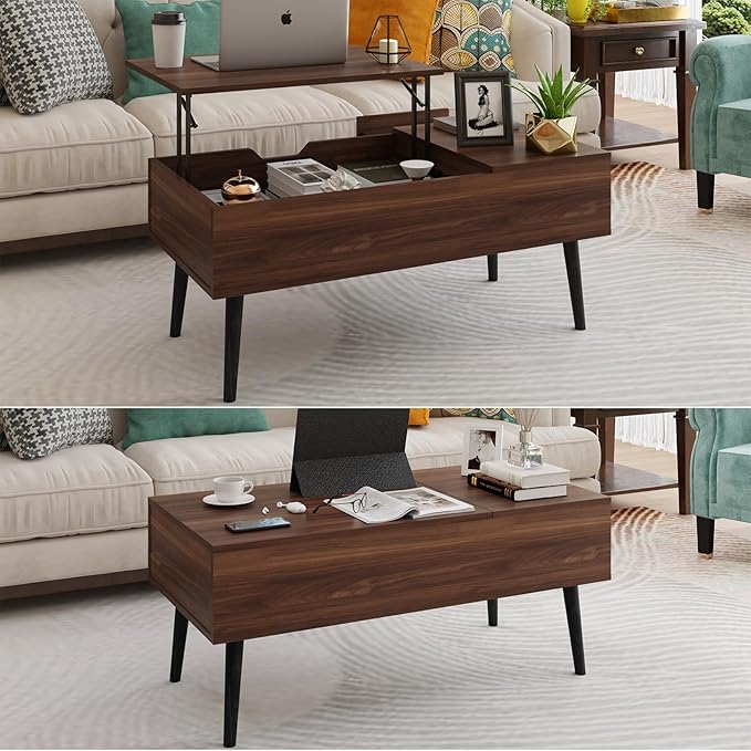 HAIOOU Lift Top Coffee Table with Storage, Mid Century Modern Coffee Tables with Drawer for Living Room,Walnut Rectangular Center Table with Pine Leg Anti-Scratching, Home, Office-Ruum Studio Home