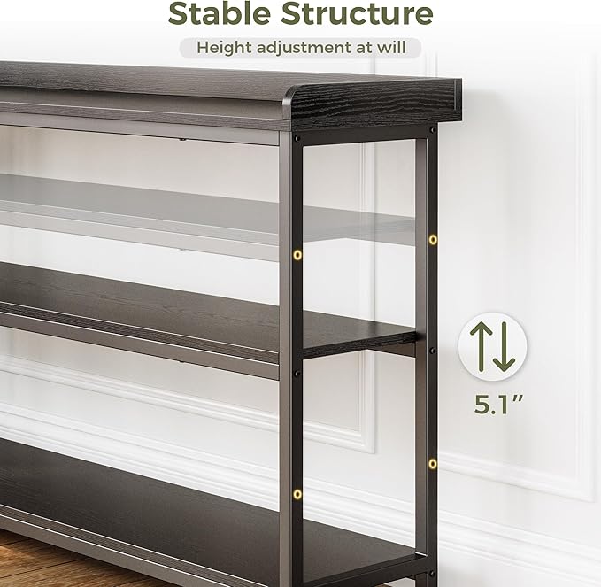 IRONCK Console Table, Sofa Table with Power Outlet, Farmhouse Hallway Table for Entryway, Living Room, Height Adjustable, Easy Assembly, Vintage Black, 43"-Ruum Studio Home