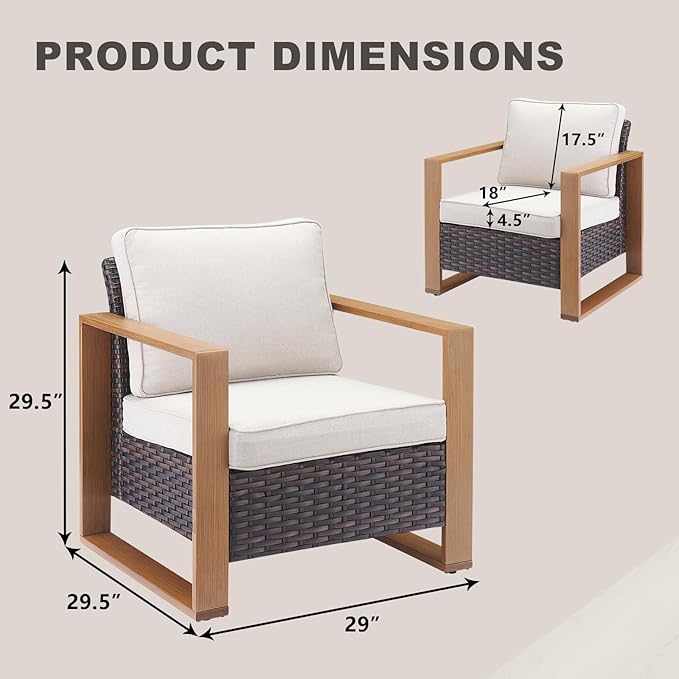 Wicker Outdoor Patio Chairs Set of 2, Rattan Patio Furniture Chairs with Sturdy Frame,All-Weather PE Wicker,Wide Armrest,Deep Seating and Thick Cushions for Deck Porch Garden(Brown/Beige)-Ruum Studio Home
