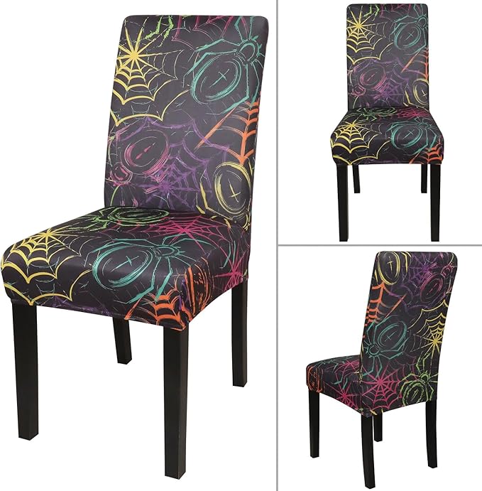 JQinHome Spider Halloween Chair Slipcover,Web Black Chair Covers Set of 6, High Stretch Washable Chair Protector Cover for Dining Room, Kitchen,Home Party,Wedding Ceremony(Spider,6PC)-Ruum Studio Home