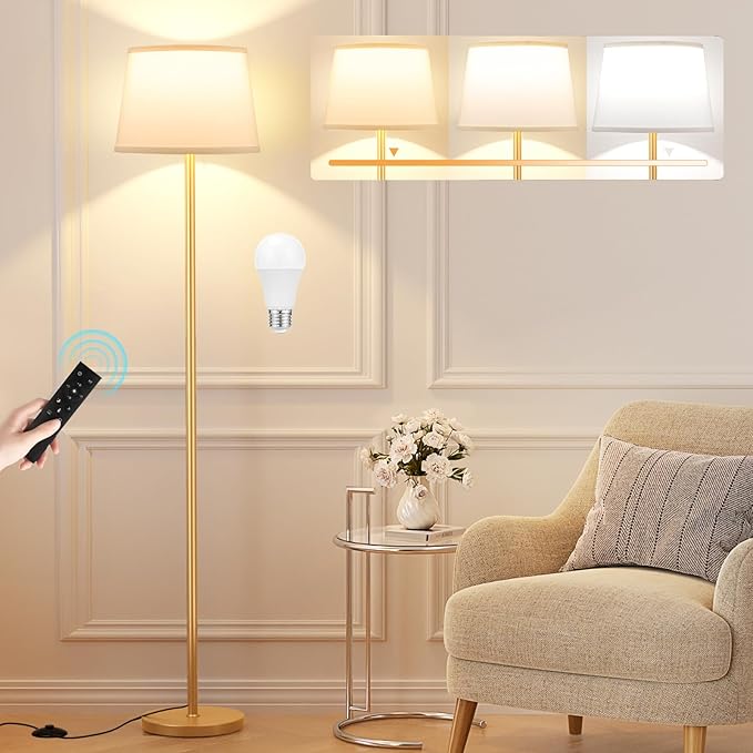 Floor Lamps for Living Room - Modern Gold Floor Lamp with Remote Control, Dimmable Colors Temperature Standing Lamp with LED Bulbs, Tall Lamp for Bedroom Office Kid Room - Brass Gold-Ruum Studio Home