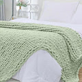 Bigacogo Chunky Knit Throw Blanket for Couch, 51x63 inches, 100% Hand Knitted with Thick Jumbo Chenille Yarn, Cozy Soft Large Rope Knot Cable Crochet Blankets for Sofa Bed Living Room, Sage Green-Ruum Studio Home