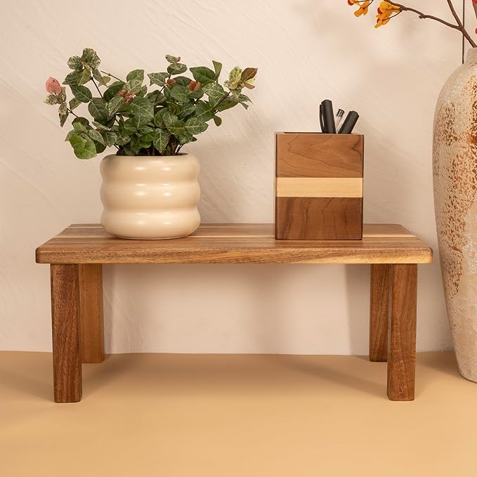 Acacia Wooden Desktop Organizer Shelf Kitchen Cabinet and Counter Riser Display Shelf for Top of Desk Home Office Bathroom Coffee Table Display Stand-Ruum Studio Home