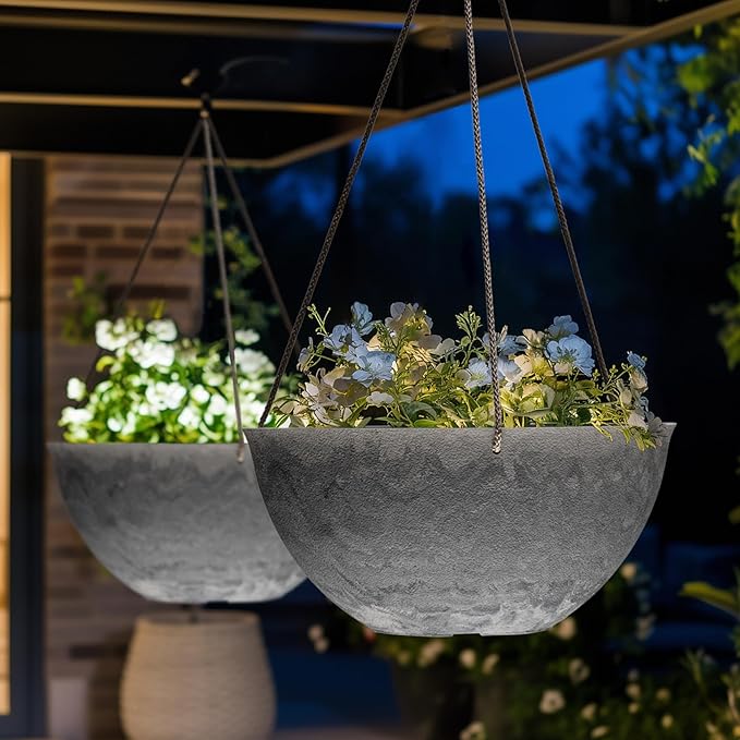 LA JOLIE MUSE Large Hanging Planters for Indoor Outdoor Plants, Hanging Flower Pots Marble Pattern (13.2 Inch,Set of 2)-Ruum Studio Home
