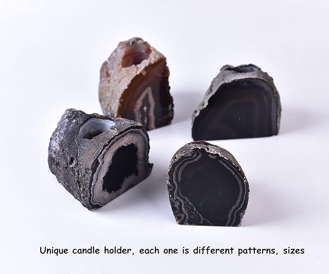AMOYSTONE Agate Candle Holder Multi-Functional Décor 1-1.5lb Pillar Candles & Makeup Brush Storage | Irregular Half-Cut Design | Meditation Desk Accent | Spiritual Starter Gift-Ruum Studio Home