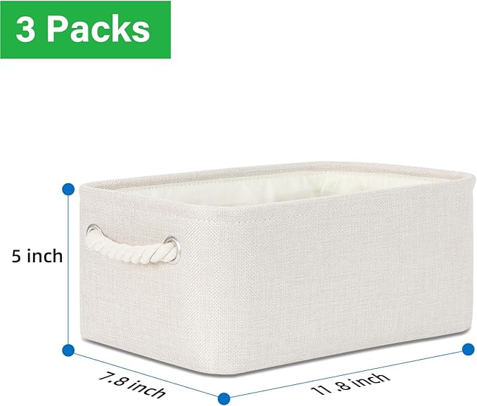 Bidtakay Small Storage Bins for Shelves 3 Pack Fabric Storage Baskets for Organizing 12x8x5 Inch Closet Storage Bins Linen Collapsible Organizer for Closet-Light Biege-Ruum Studio Home