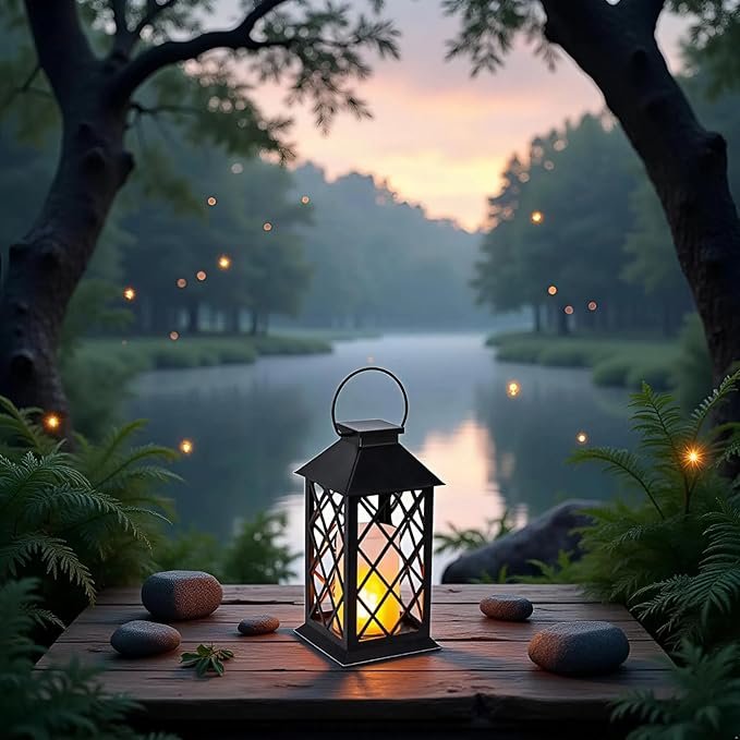 Simplelight 11 Inch Decorative Lanterns-IP44 Waterproof Outdoor Hanging Lantern, Battery Operated Decorative Lantern for Patio, Table, Fireplace with Timer, Black Color (1)-Ruum Studio Home