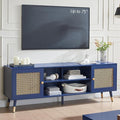 Mid Century Modern Entertainment Center, Blue TV Stand for TVs up to 75", Boho Tv Furnitures with Storage Cabinet and Shelves, Tv Console Media Center with Gold Metal Mesh Doors for Living Room-Ruum Studio Home