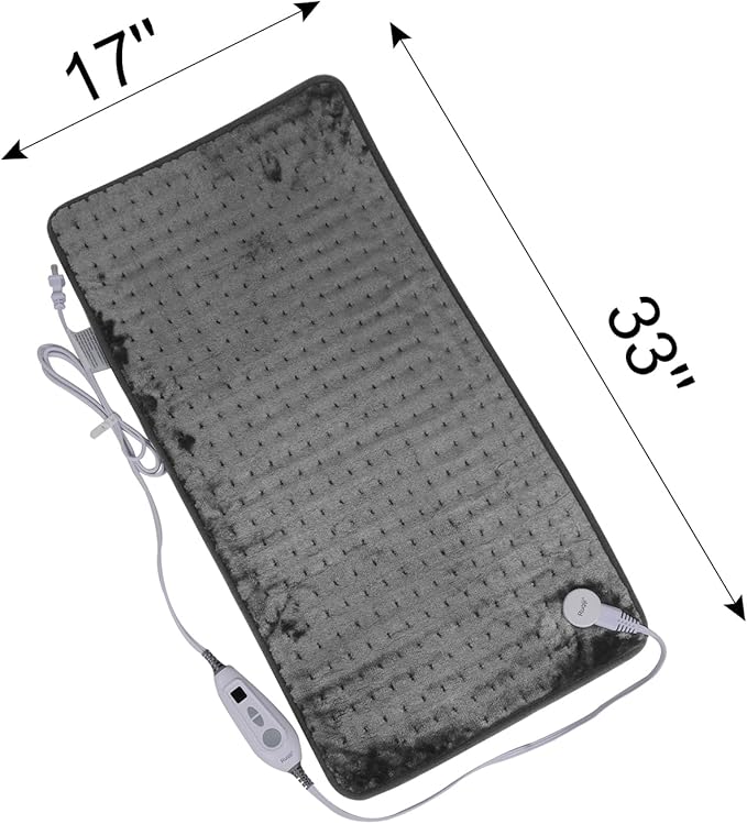 Ruqiji 17''x33'' XXXL King Size Heating Pad with 120 Minutes Auto Shut Off&6 Temperature Settings, Flannel Electric Heating Pad/Pain Relief for Back/Neck/Shoulders/Menstrual Pain/Leg Cramp (Dark Gray)-Ruum Studio Home