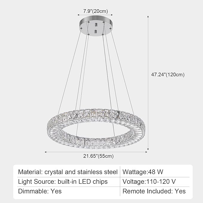 22" Chandelier Crystal Chandeliers Ceiling Light Fixture with Remote Control Flush Mount Ceiling Lights for Living Room Dining Room Bedroom(dimmable)-Ruum Studio Home