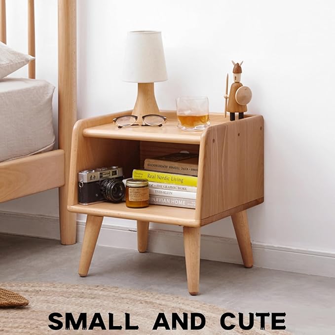 Small Nightstand, 100% Solid Oak Wood Bedside Table, Mid Century Modern Nightstand with Open Storage,Storage Cabinet for Bedroom (2pc Natural Color)-Ruum Studio Home