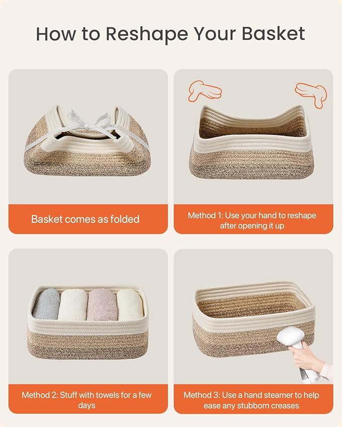 KALLAX Small Woven Basket, 12 x 8 x 4.5 Inches, Storage Basket for Organizing, Cute Small Rope Shelf Closet Cube Storage Bins Baskets for Shelves, Dog Toy Gift Baskets Empty, 3 Pack Gradient Brown-Ruum Studio Home