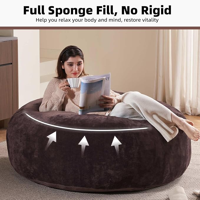 4FT Large Bean Bag Chairs,Big Adult Size Memory Foam Beanbags with Filler Included,Machine Washable Corduroy Cover,Ultra Soft Plush Gaming Bing Bag Puff Chair for Dorm, Living Room & Bedroom (Brown)-Ruum Studio Home