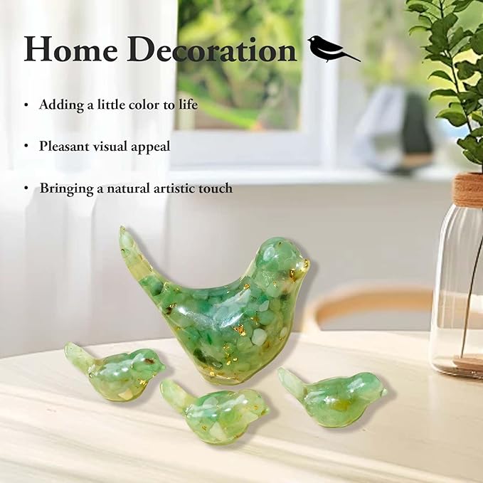 Crystal Bird Figurines, Resin Animal Statues, Miniature Decorative Gravel Birds, Home Decor (4PCS-GreenAventurine)-Ruum Studio Home