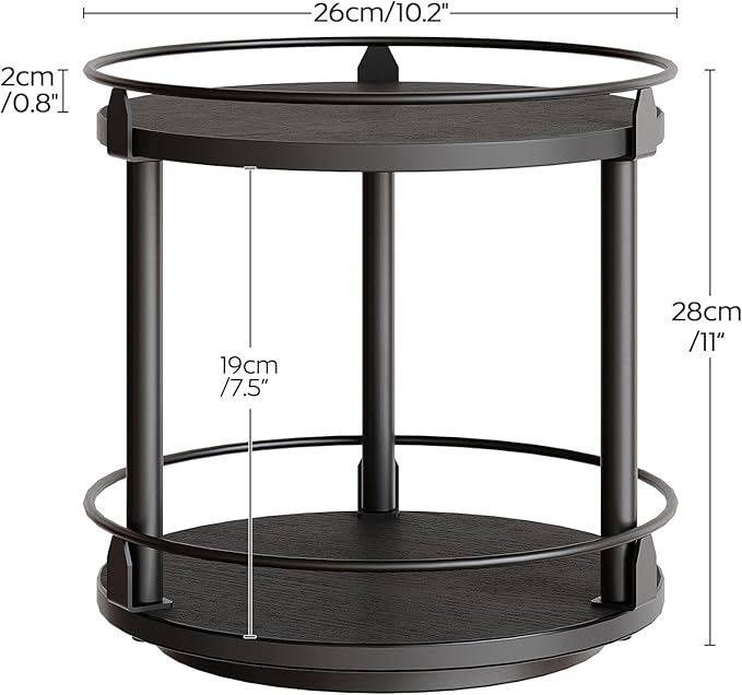 Lazy Susan Organizer, Rotating Spice Rack, 2 Tier Spice Turntable Organizer, Industrial Turntable Spice Holder, for Kitchen Countertop and Cabinet, Compact and Versatile, Black SR22BK-Ruum Studio Home